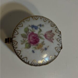 Irice Hand Painted Porcelain Floral Round Trinket Box